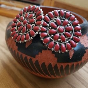 Diné Coral Cluster Earrings